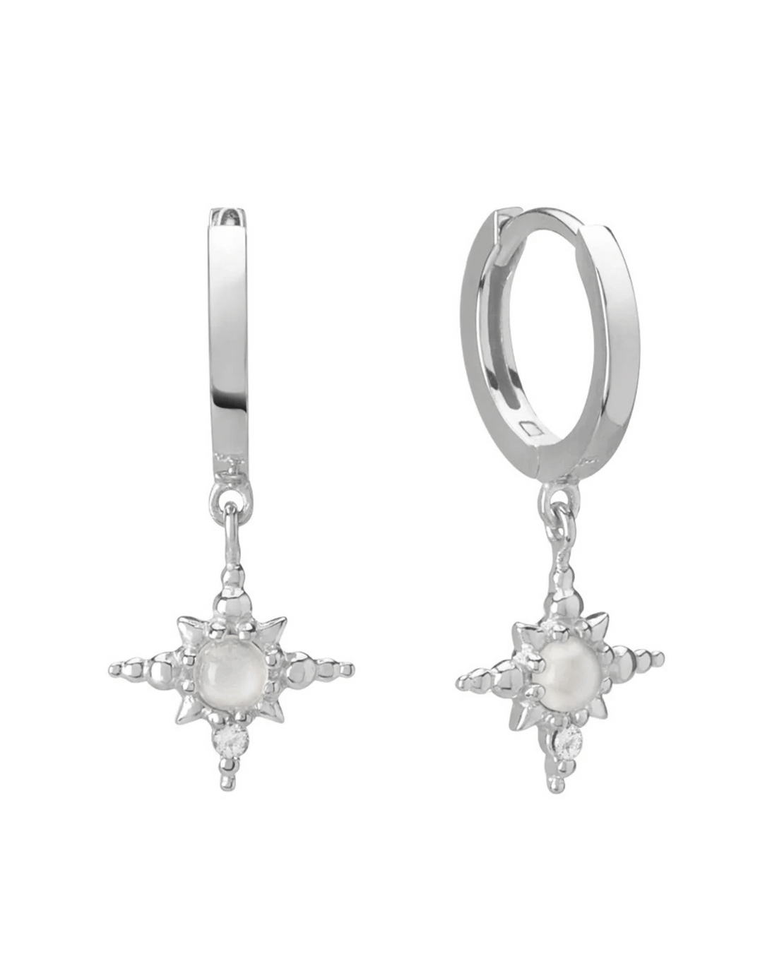 Moonstone Huggies With Hanging Star (Silver) by Murkani 
