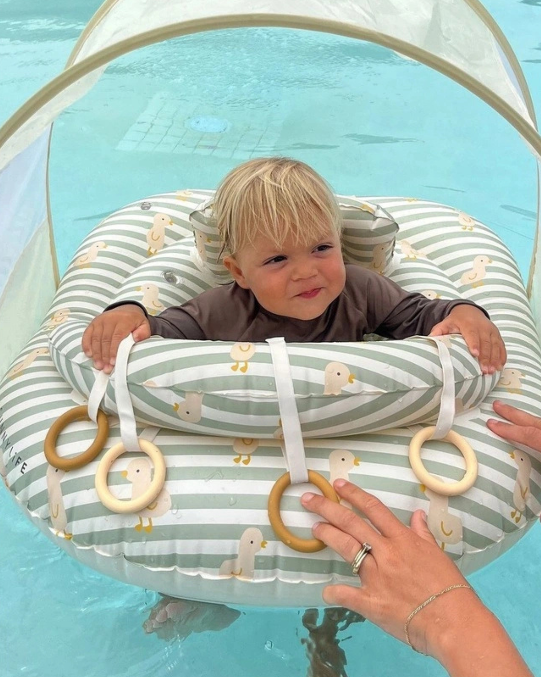 Interactive Baby Float Duck - Sage Stripe by SUNNYLiFE