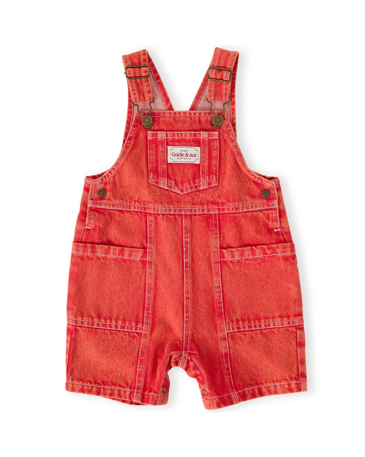 Goldie + Ace - James Vintage Washed Denim Pocket Overalls Apple Red