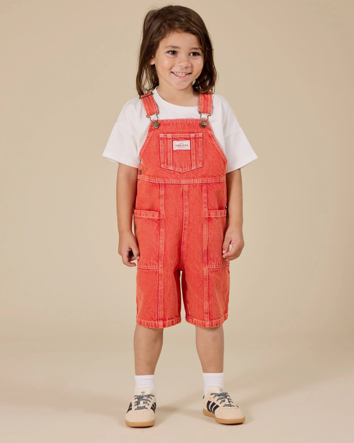 Goldie + Ace - James Vintage Washed Denim Pocket Overalls Apple Red