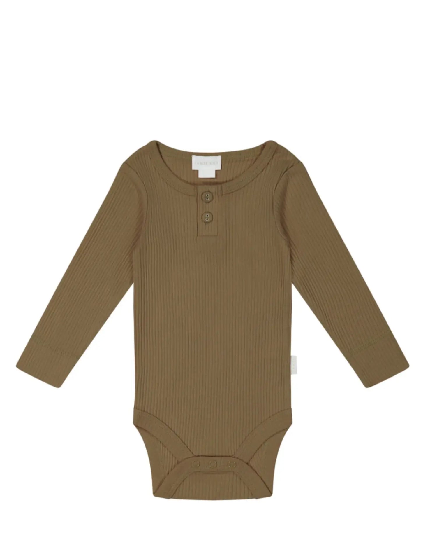 Organic Cotton Modal Long Sleeve Bodysuit - Creme Caramel