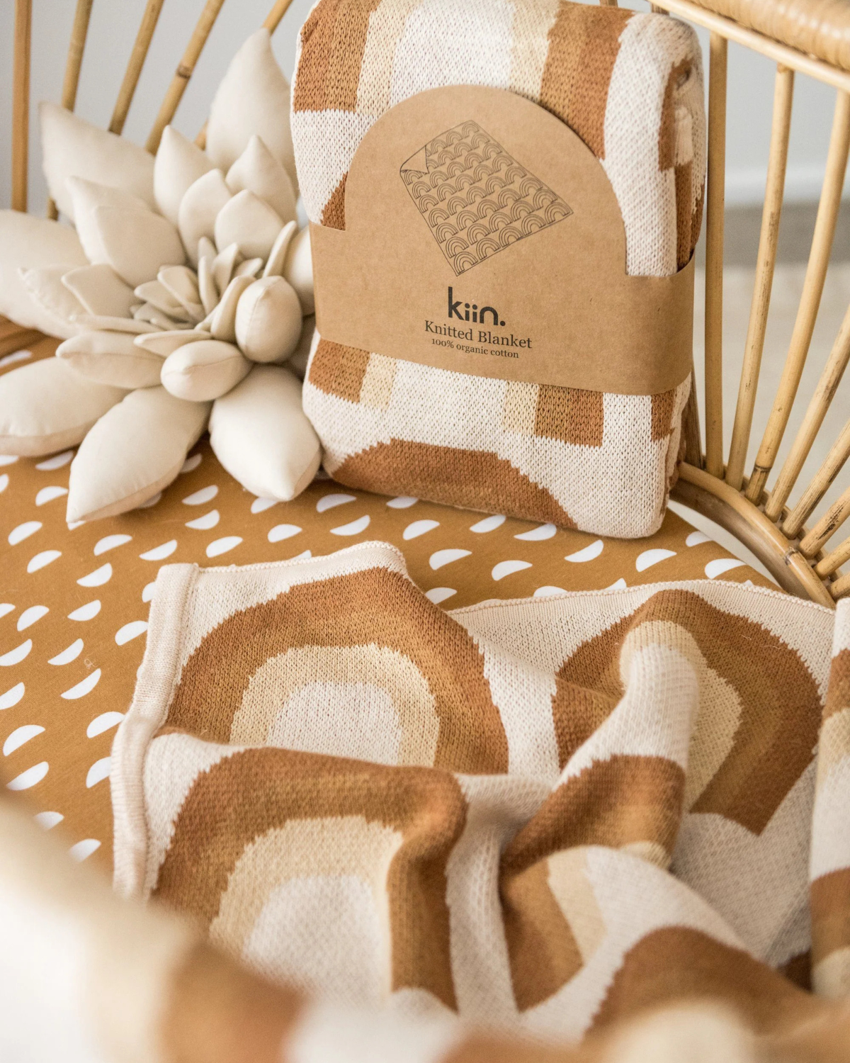 Organic Cotton Knitted Rainbow Baby Blanket by Kiin