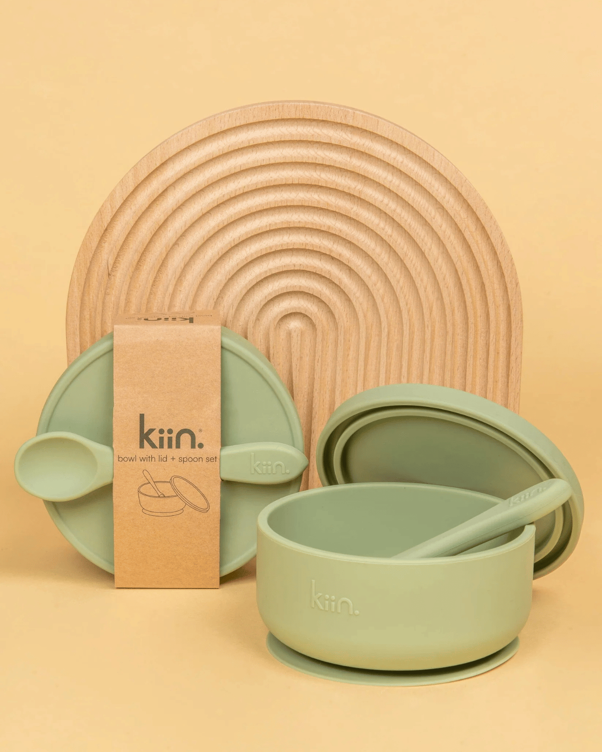 Silicone Suction Bowl with Lid &amp; Spoon Set - Sage