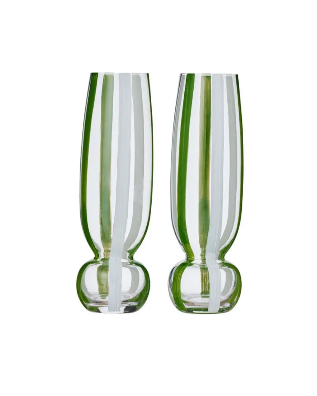 Kimi Glass Flute - Green &amp; White (Set of 2)