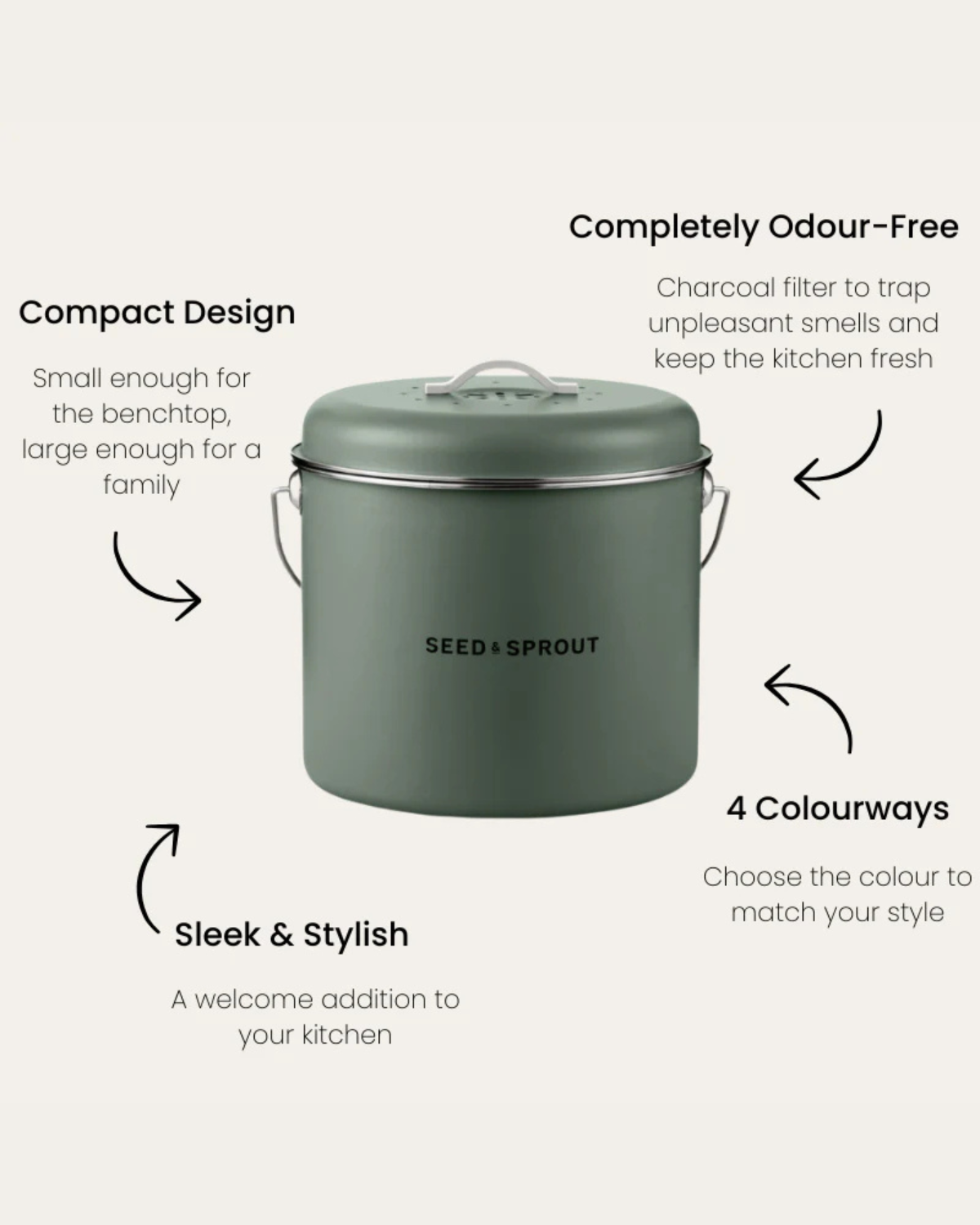 Seed &amp; Sprout Kitchen Compost Bin - Eucalyptus 