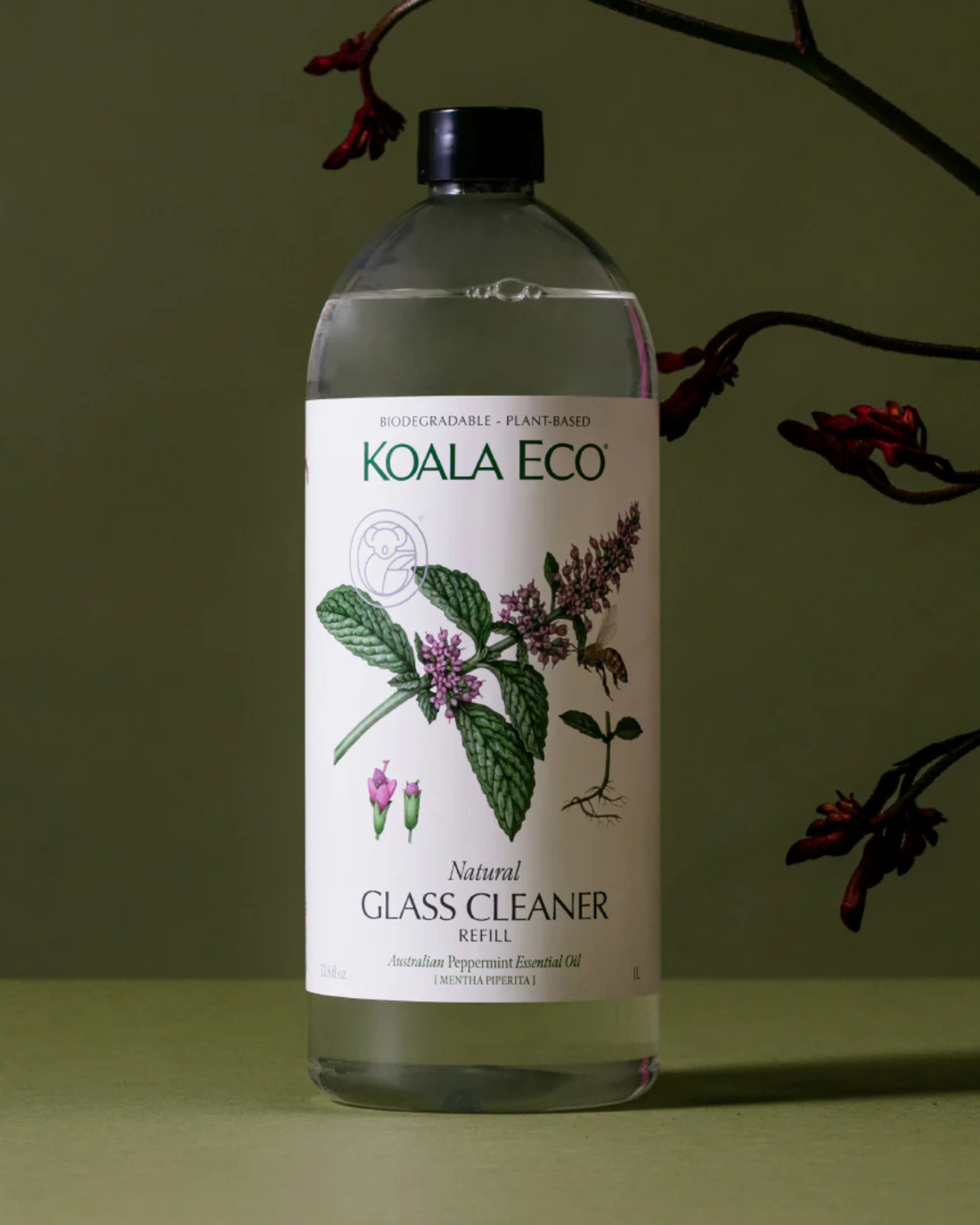 Natural Glass Cleaner by Koala Eco Peppermint (1L Refill).