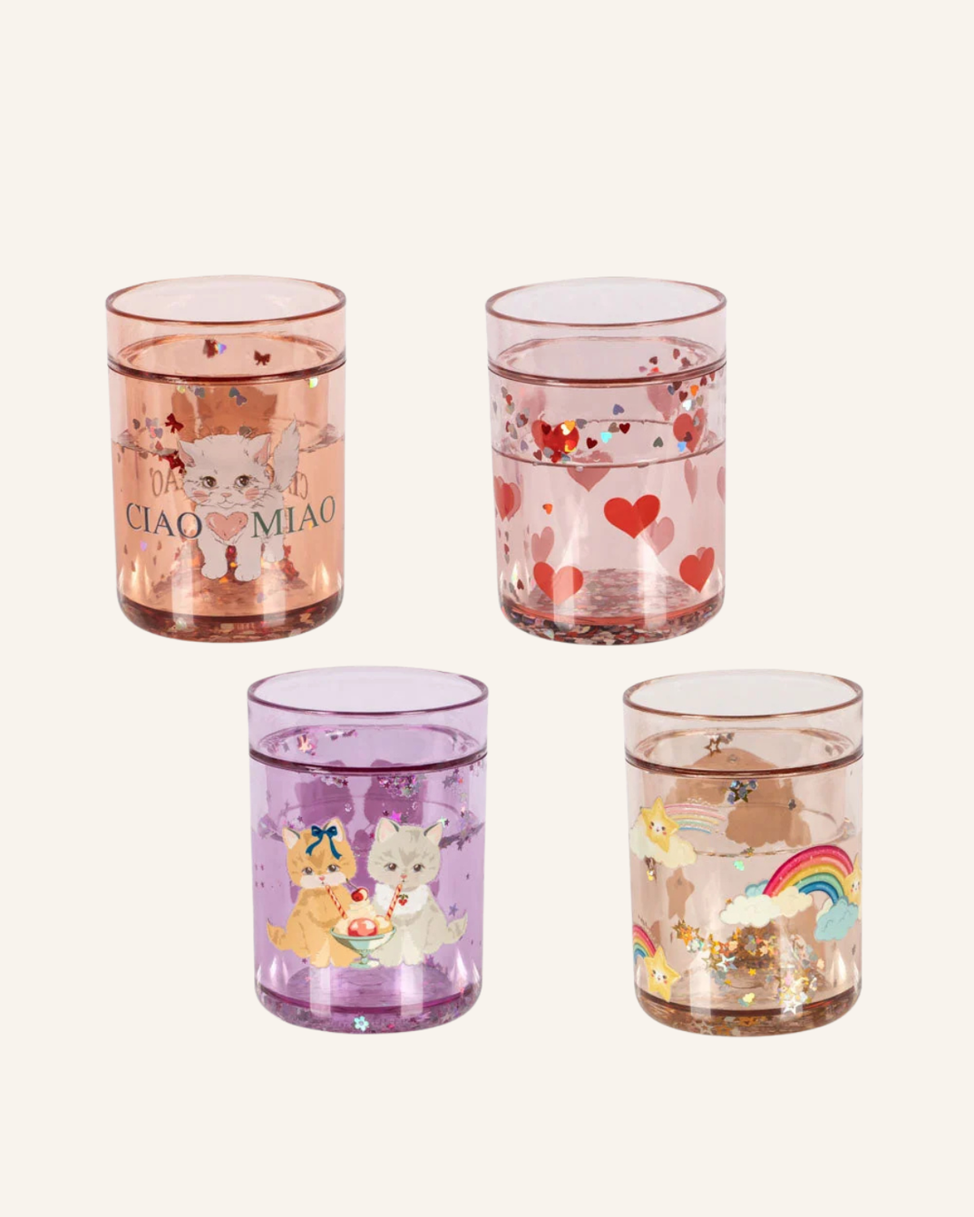 4 Pack Glitter Cups - Multi Glitter (Cats, Hearts &amp; Rainbows) by Konges Sløjd 