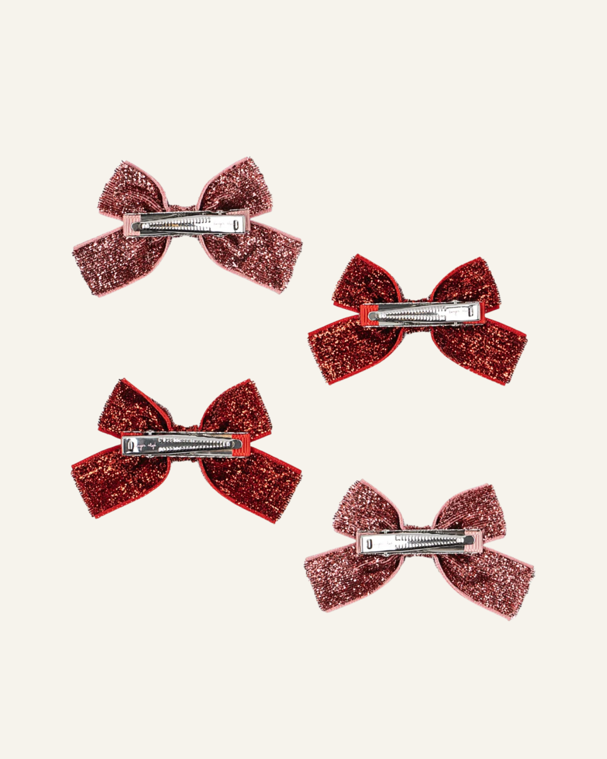 Micki Mini Bow Hair Clips 4pk - Red/ Rose Glitter by Konges Sløjd