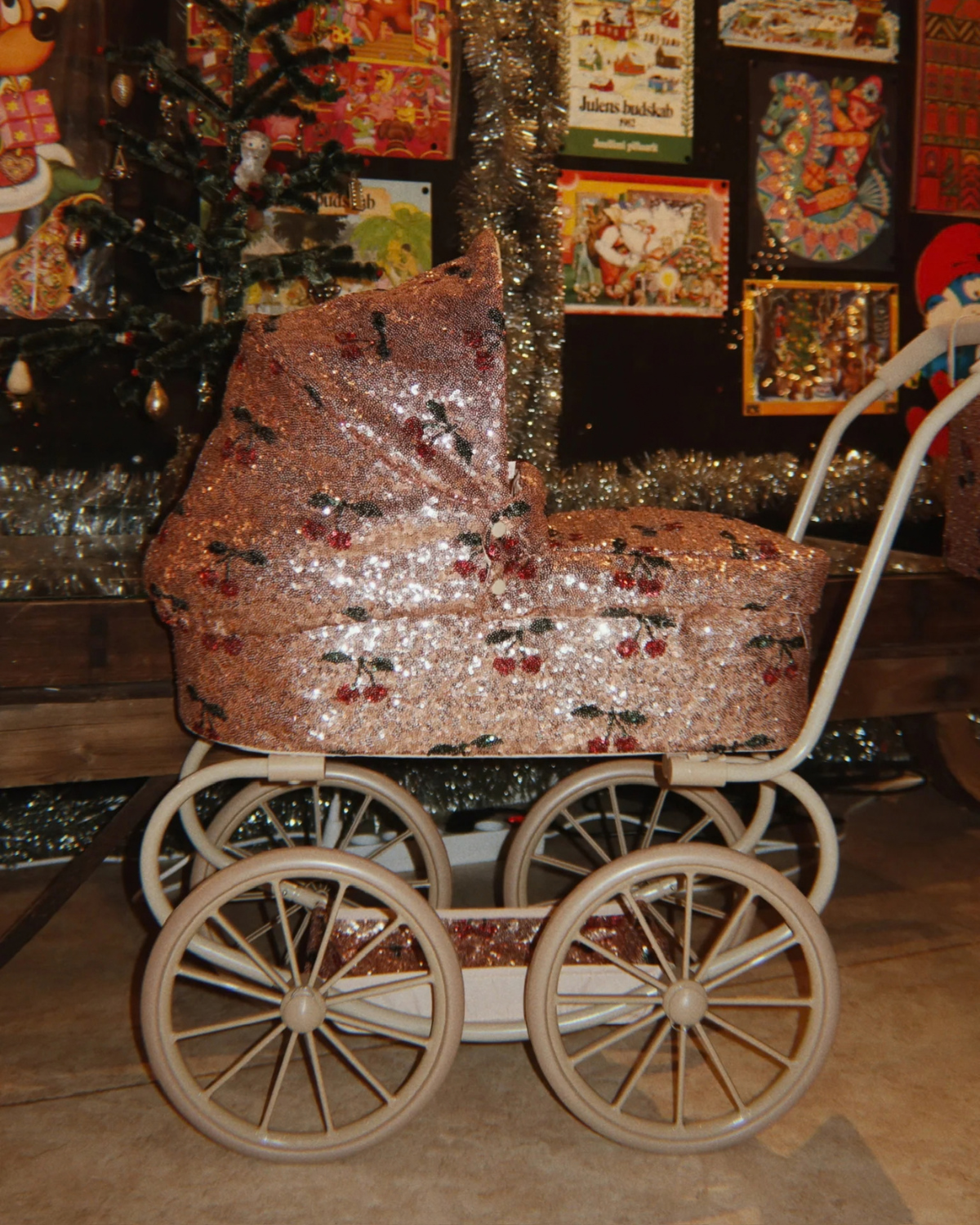 Sparkly Minnie Doll Pram - Cherry Sequin by Konges Sløjd