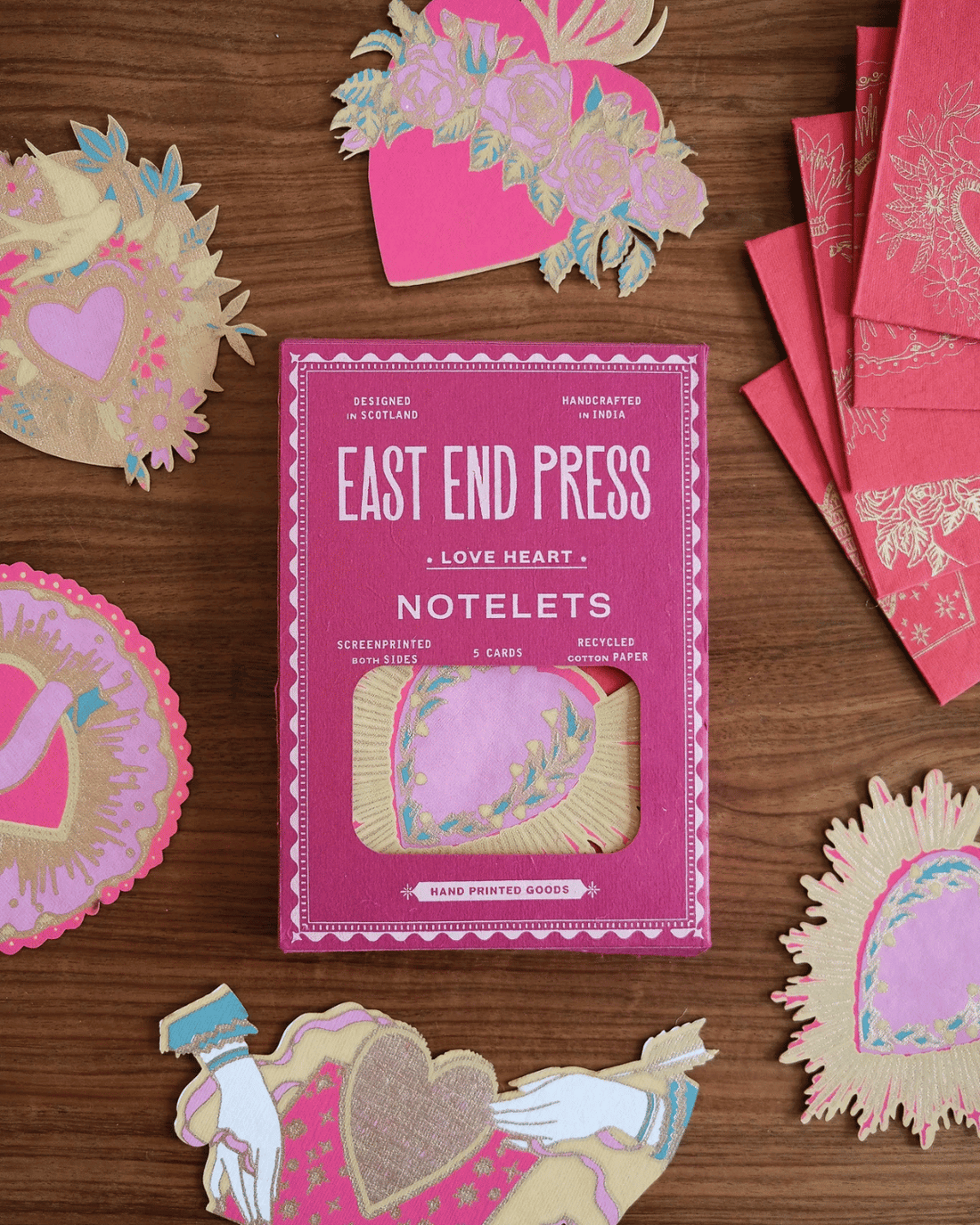 Love Heart Notelet Set by East End Press - Pack of 5 Greeting Cards