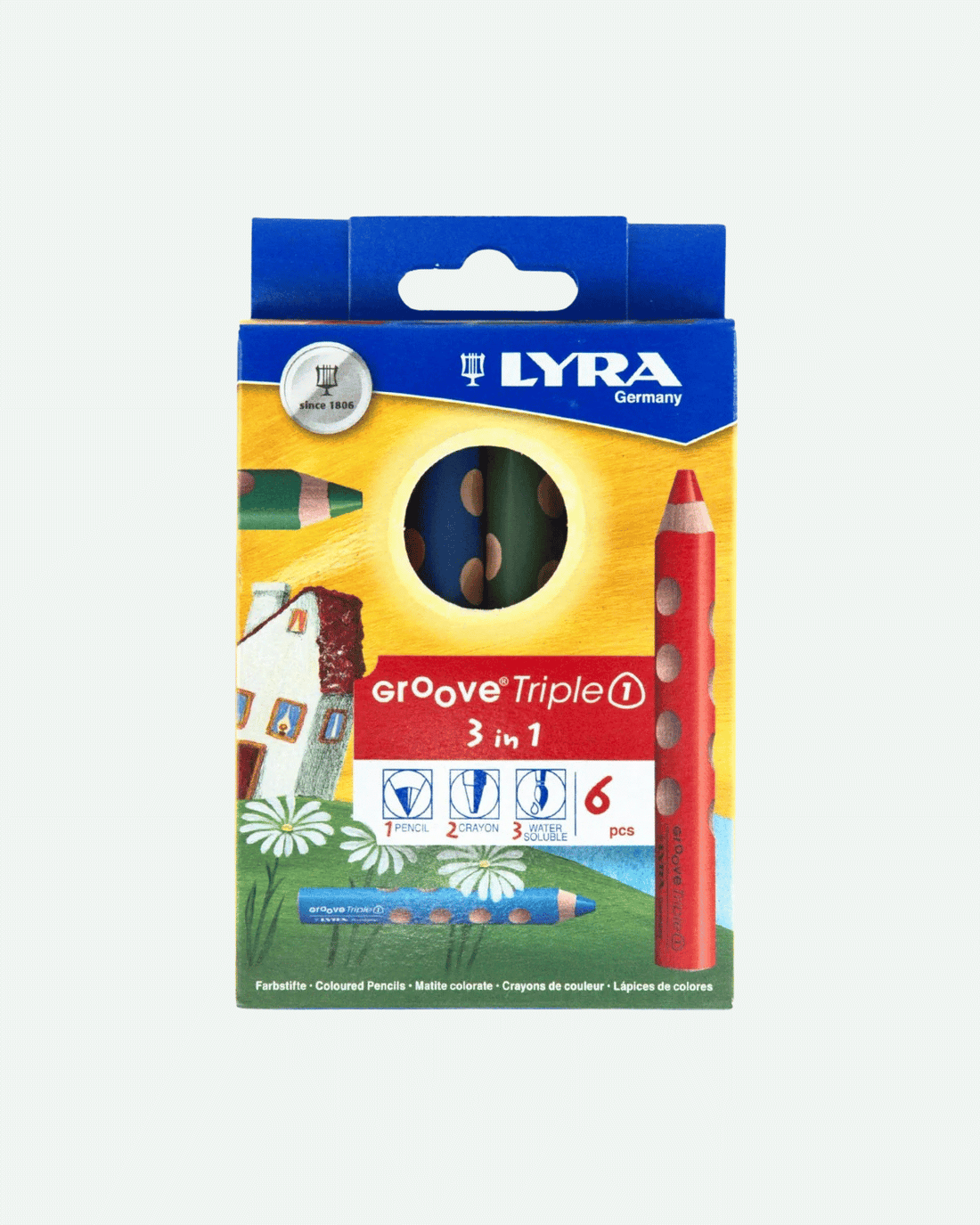 LYRA Groove Triple One 3 in 1 (Pencil, Watercolour Crayon) - 6 Colours 