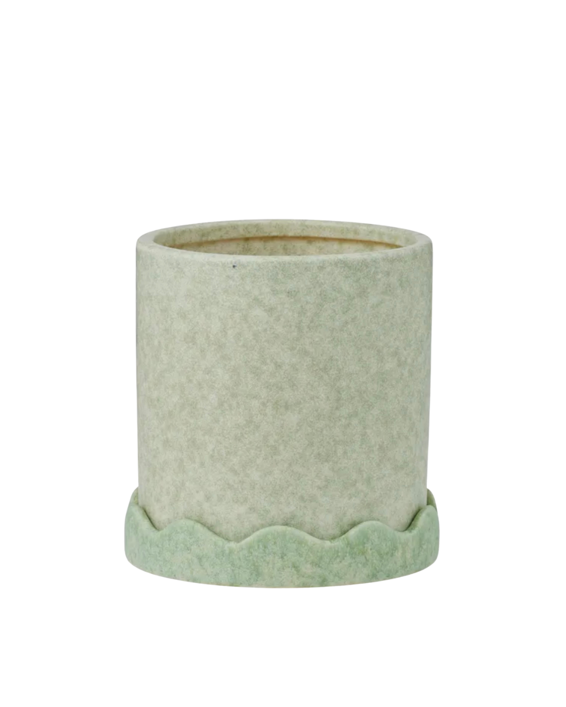 Macy Ceramic Planter with scalloped edge saucer - Seafoam Small