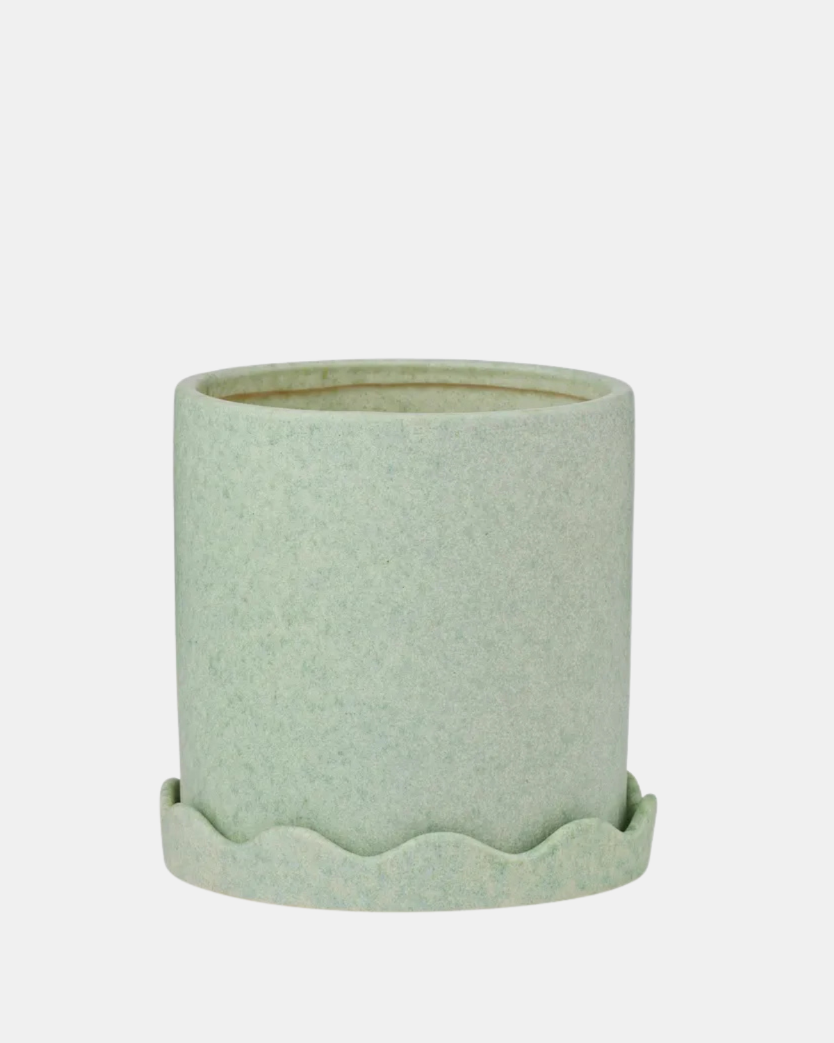 Macy Ceramic Planter with scalloped edge saucer - Seafoam
