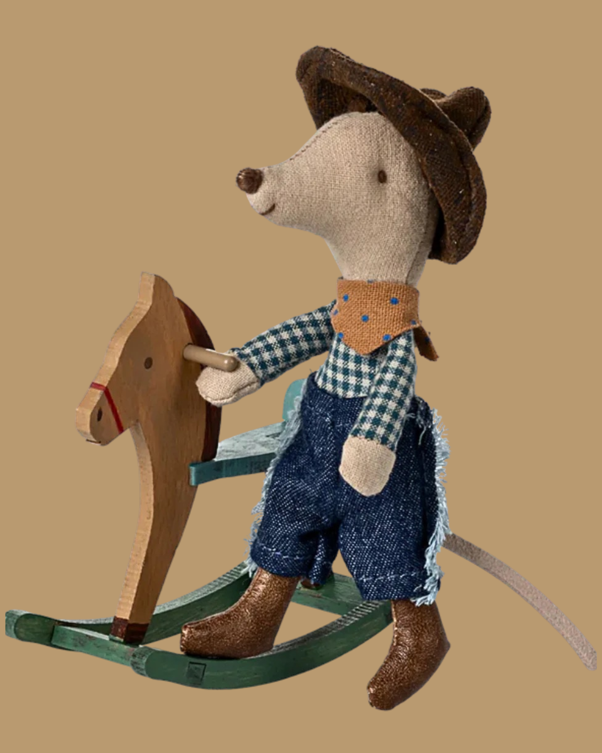 Maileg Cowboy Mouse on Rocking Horse