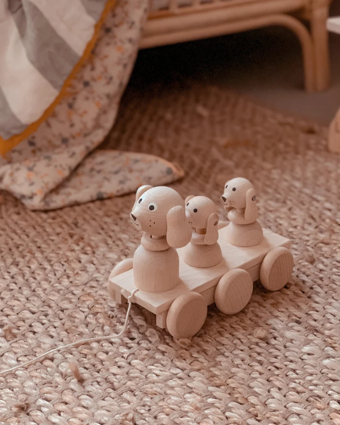 Wooden Pull Along Dog Family by Miva Vacov