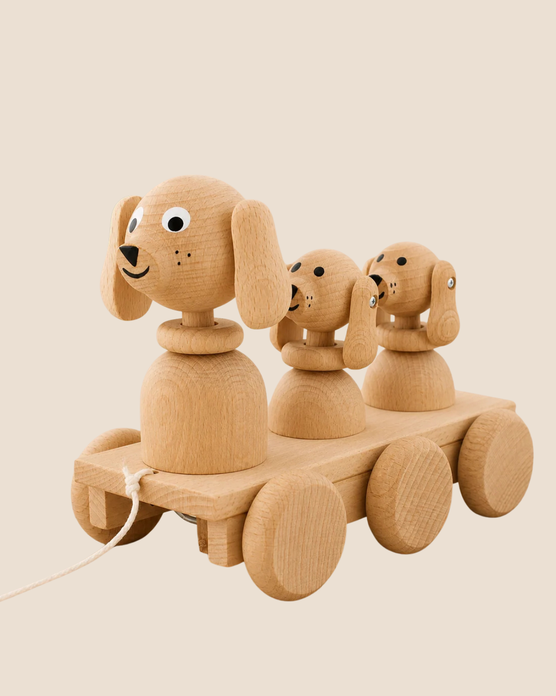 Wooden Pull Along Dog Family by Miva Vacov