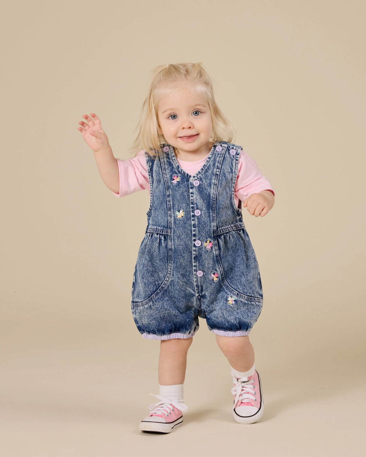 Goldie + Ace - Nina Pastel Petals Denim Romper