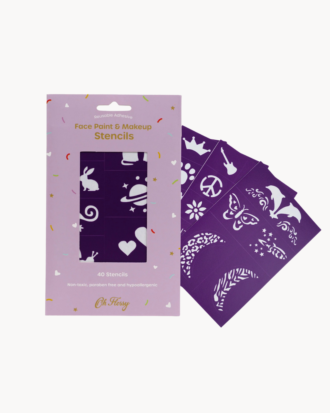 Oh Flossy Reusable Adhesive Face Paint & Makeup Stencils - Purple