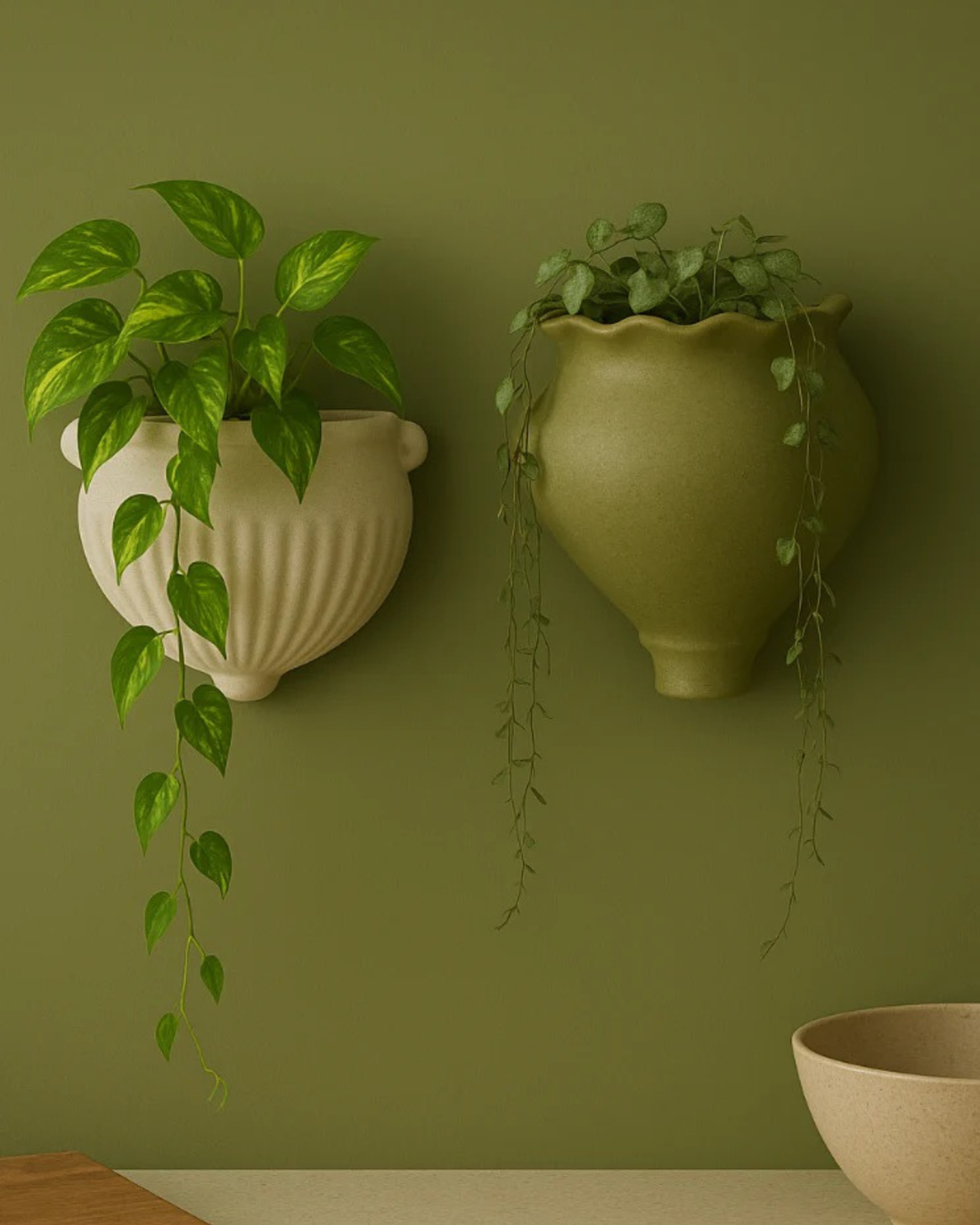 Palermo Ceramic Hanging Wall Pot - Olive 