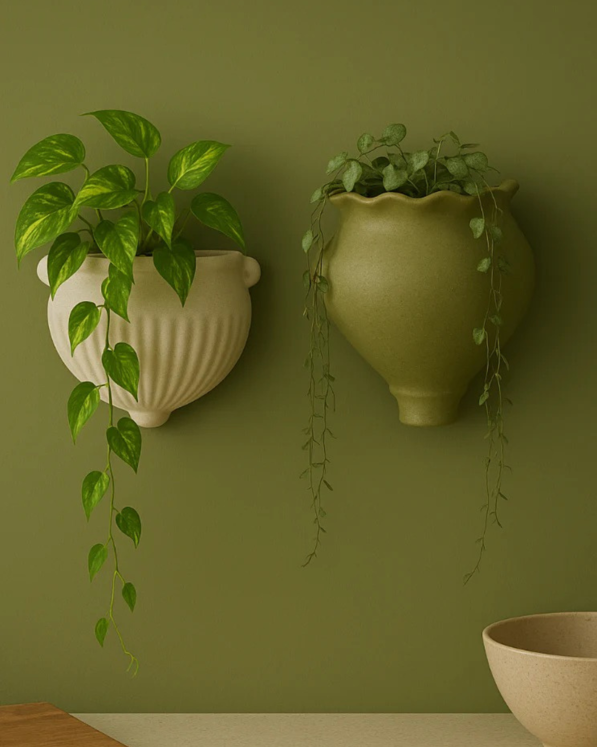 Palermo Ceramic Hanging Wall Pot - Olive 