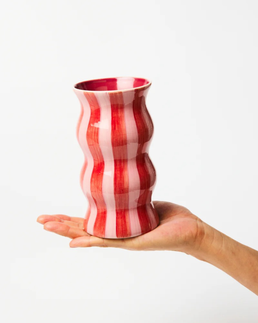 Palma Red Pink Stripe Vase by Jones &amp; Co 