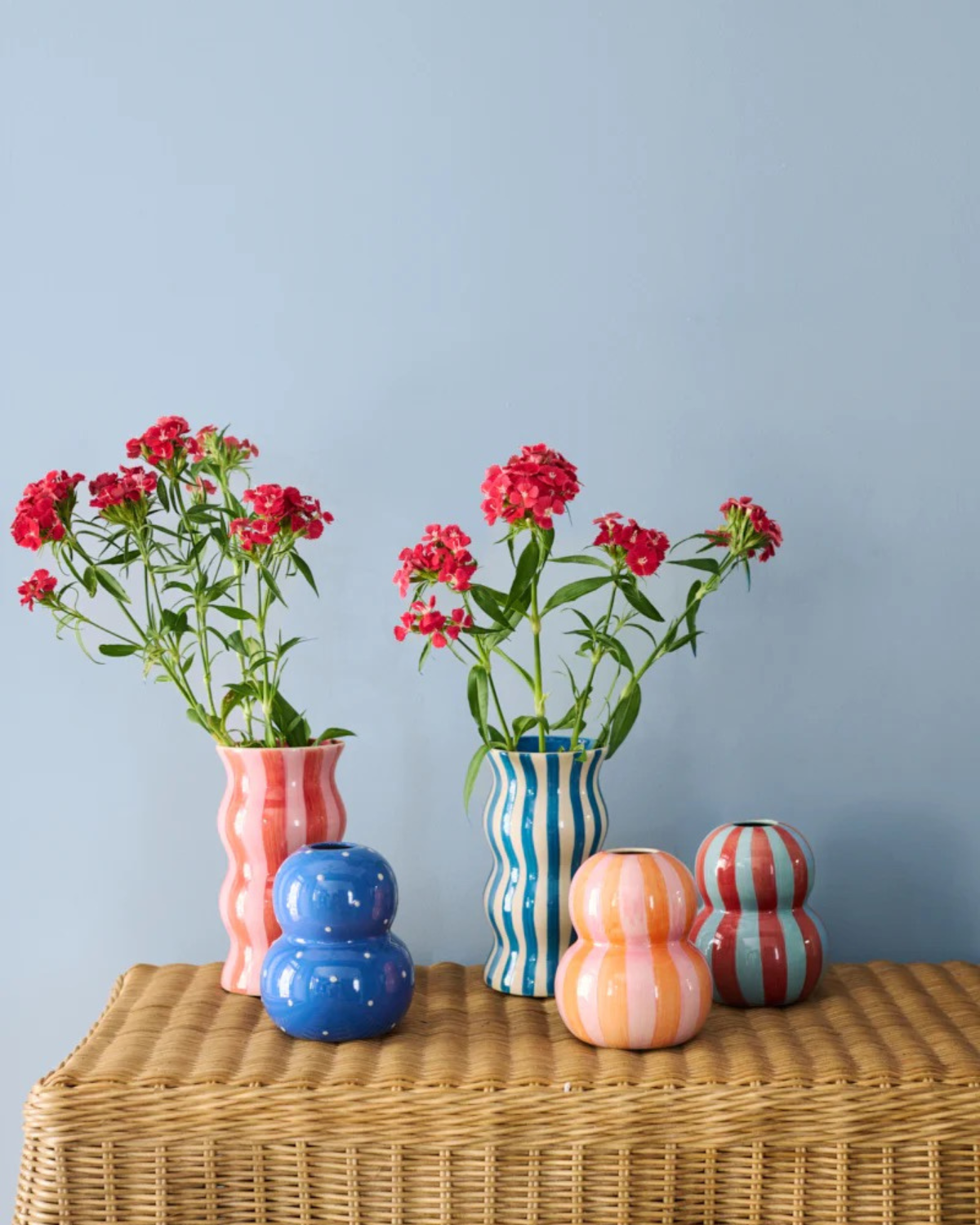 Palma Red Pink Stripe Vase by Jones &amp; Co 