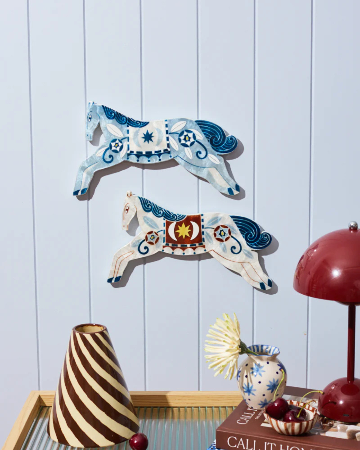 Paloma Wall Art Tile - Blue Horse by Jones &amp; Co