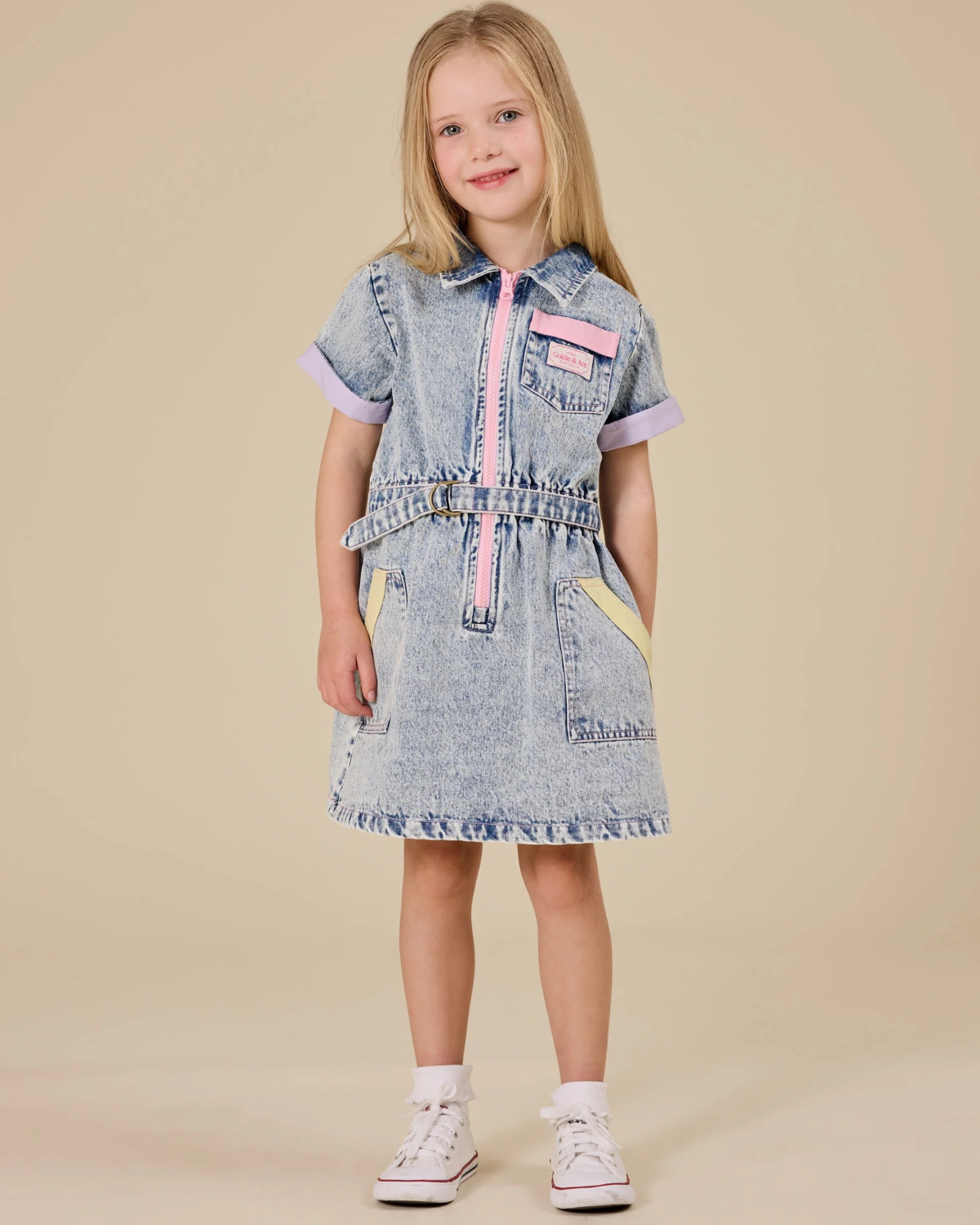 Goldie + Ace - Pastel Pop Piper Denim Belted Dress