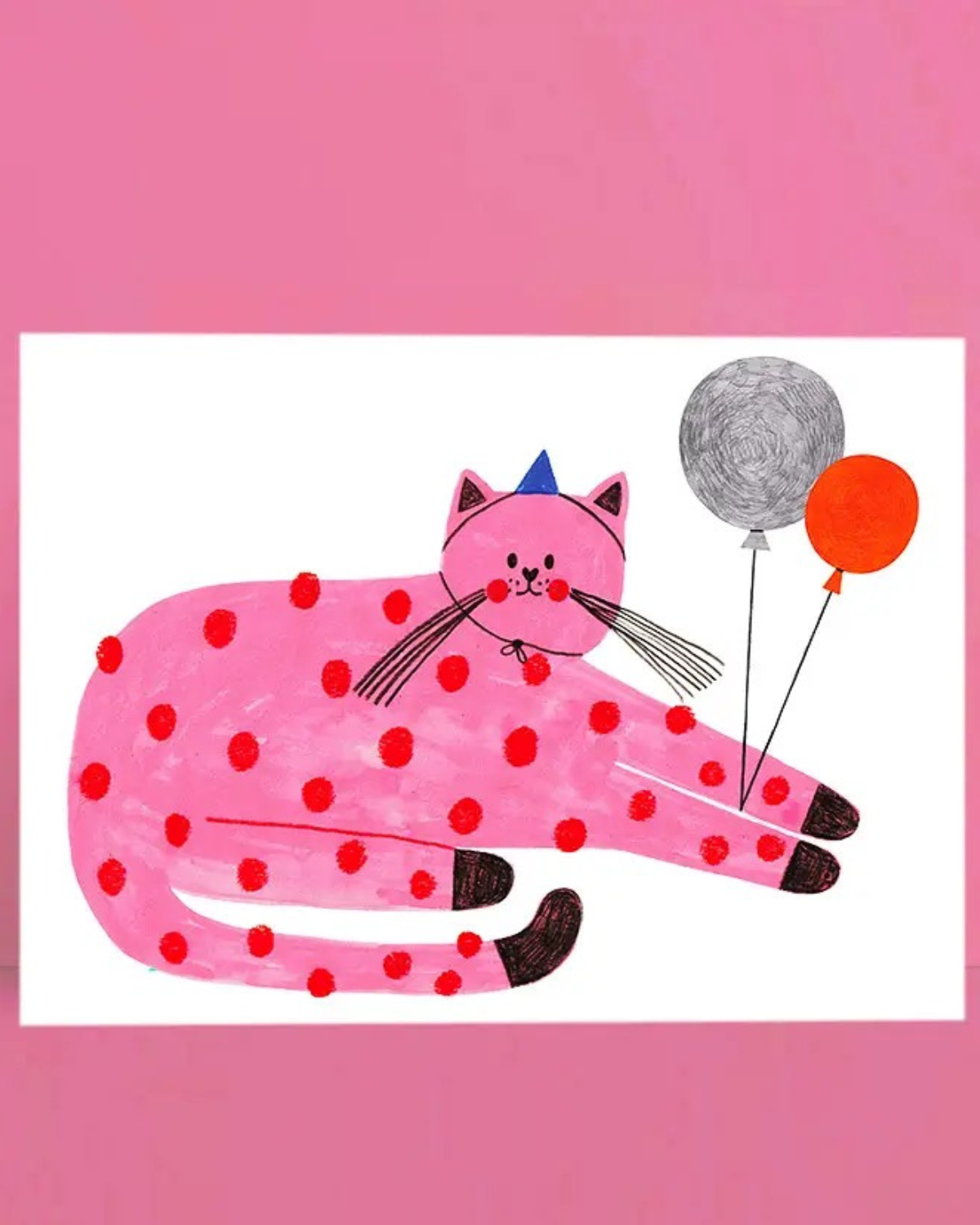 Pink Cat - Wall Art Print by Daria Solak Illustrations