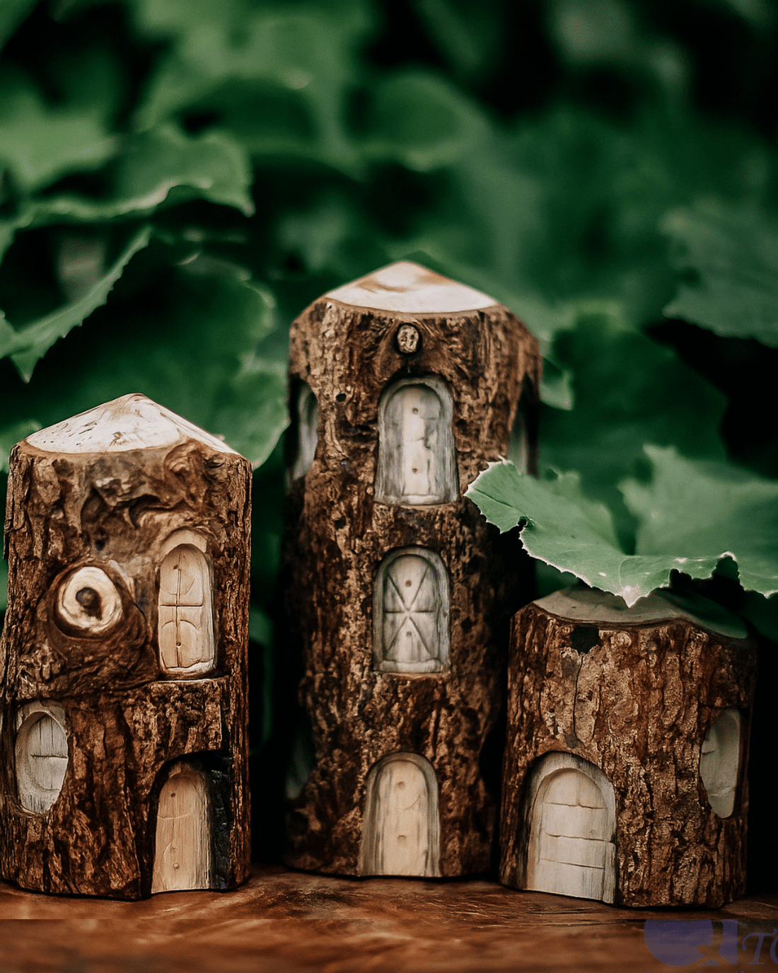 Qtoys bark edge fairy tree houses with hand carved windows and doors