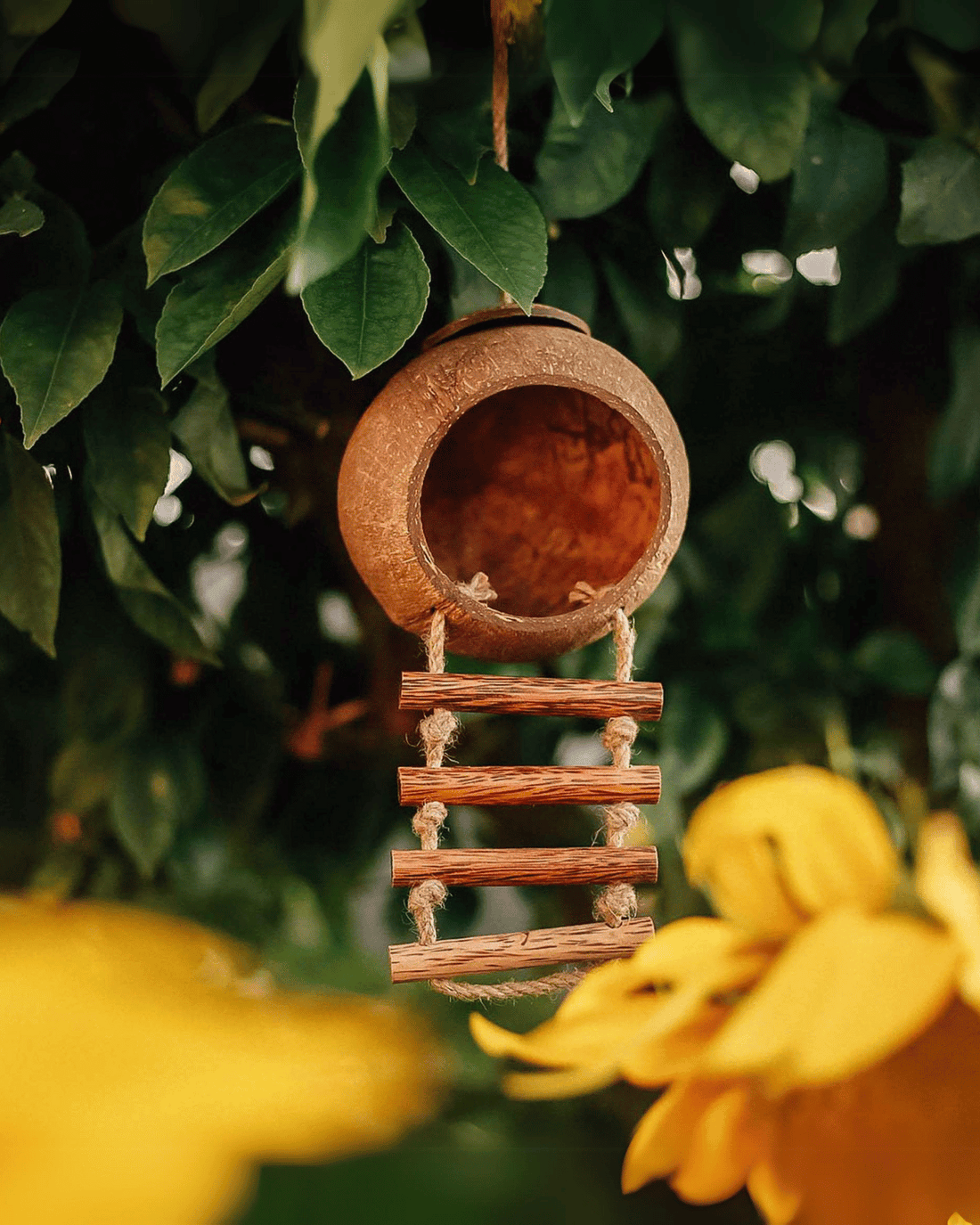 qtoys coco hanging fairy play house made from coconut shell
