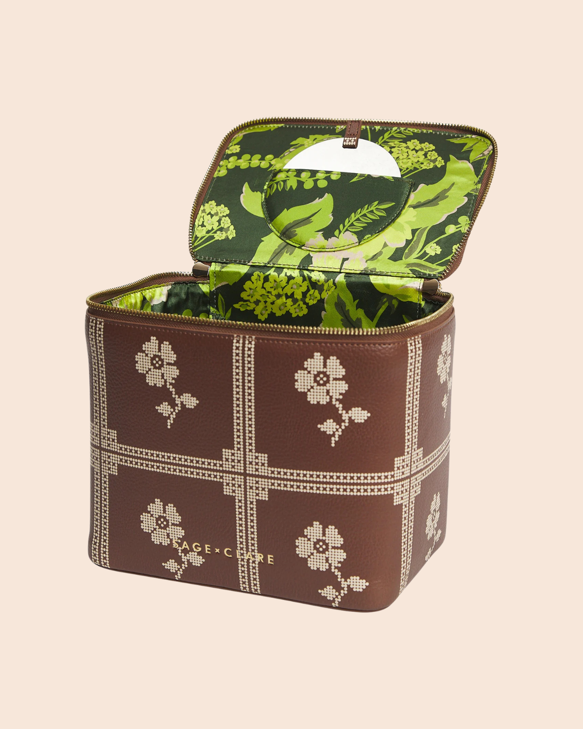 Bonny Medium Brown Vanity Case with flowers - Umber by Sage x Clare