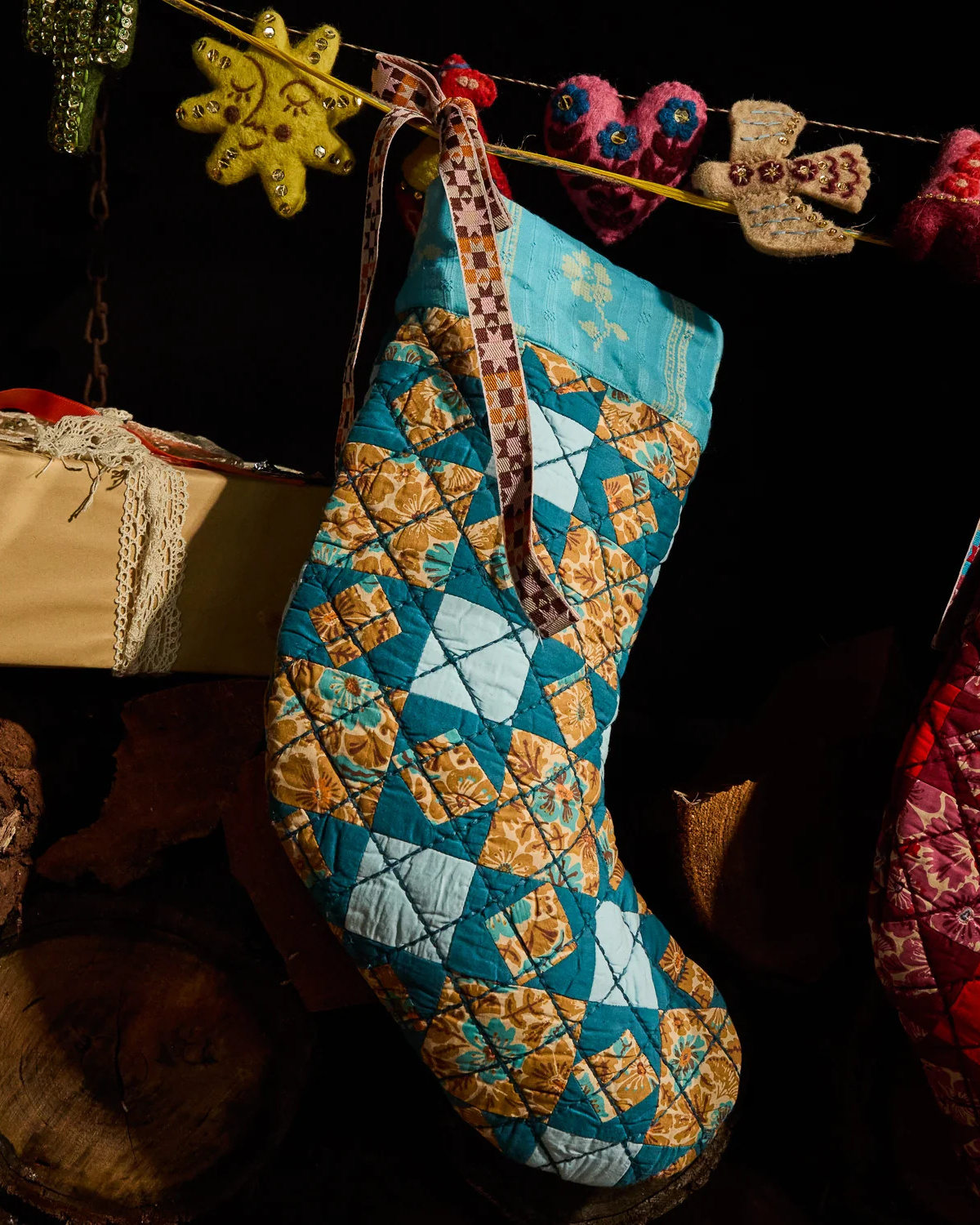 Magnolia Patchwork Stocking - Turquoise by Sage x Clare