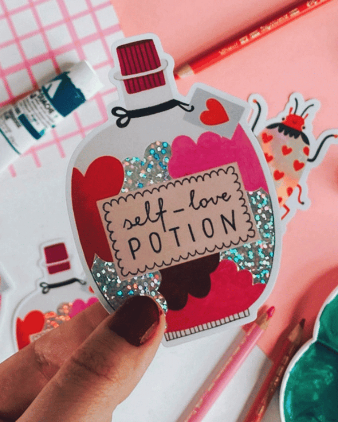 Self-Love Potion Glitter Sticker by Daria Solak Illustrations