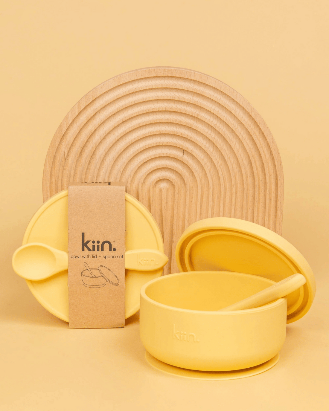Kiin Baby Silicone Suction Bowl with Lid ; Spoon Set - Buttercup