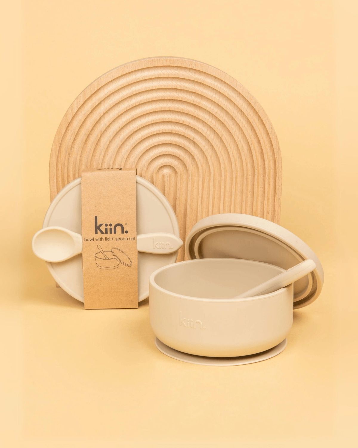 Kiin Baby Silicone Suction Bowl with Lid and Spoon Set - Vanilla