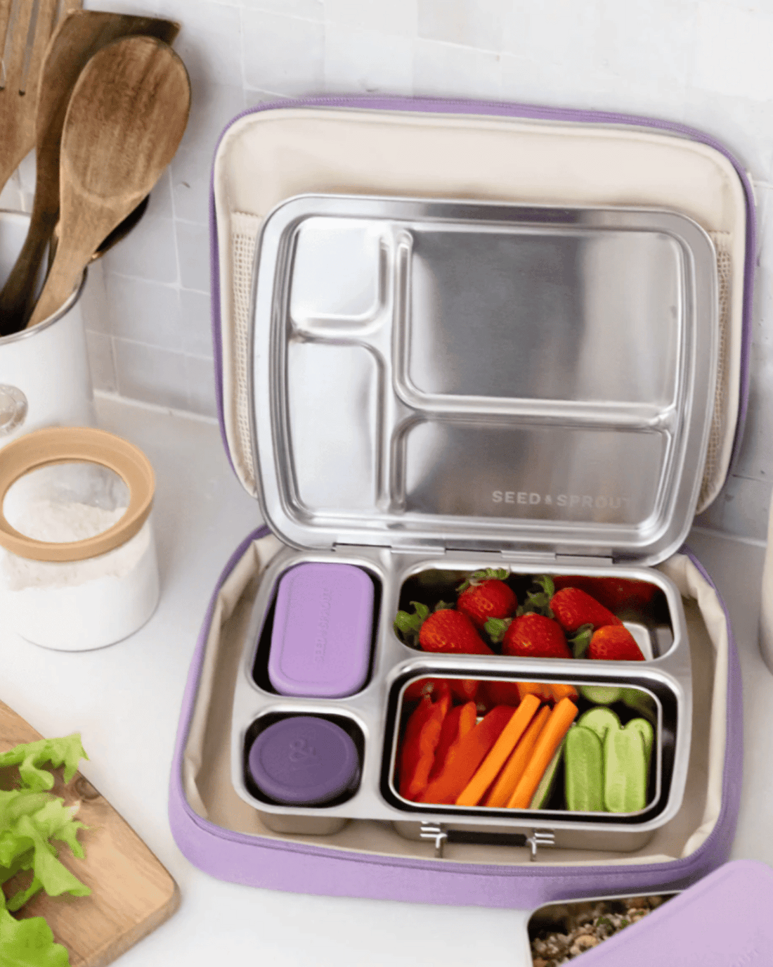 Seed & Sprout Stainless Steel Snack Containers - Plum (2 pot set)