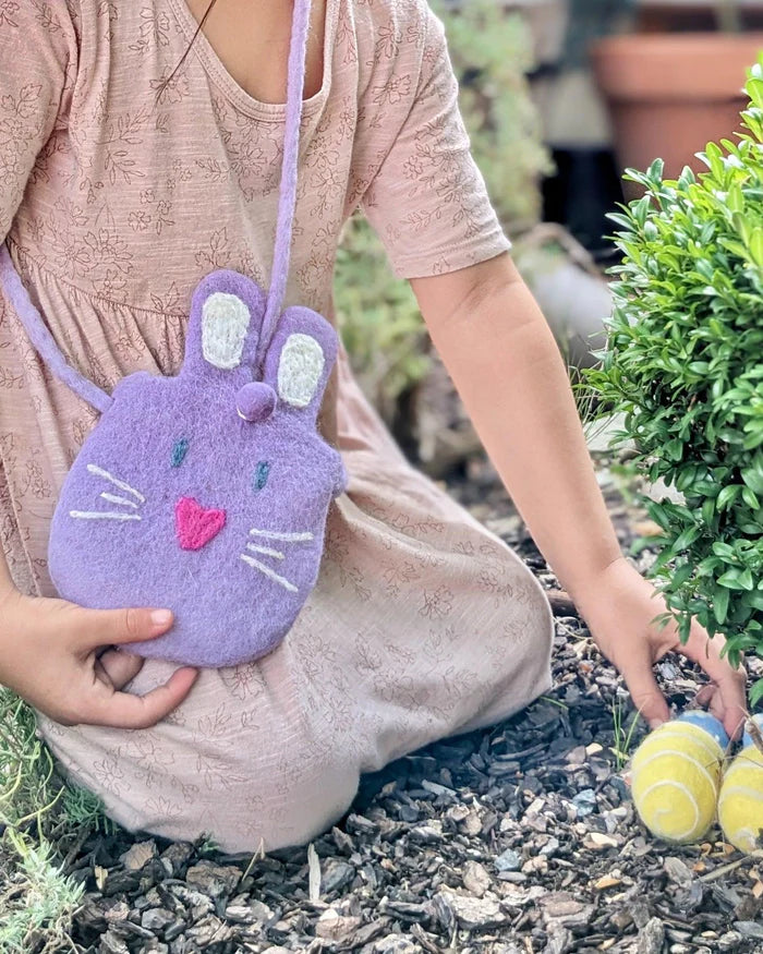 Felt easter bunny hand bag lilac purple for easter kids