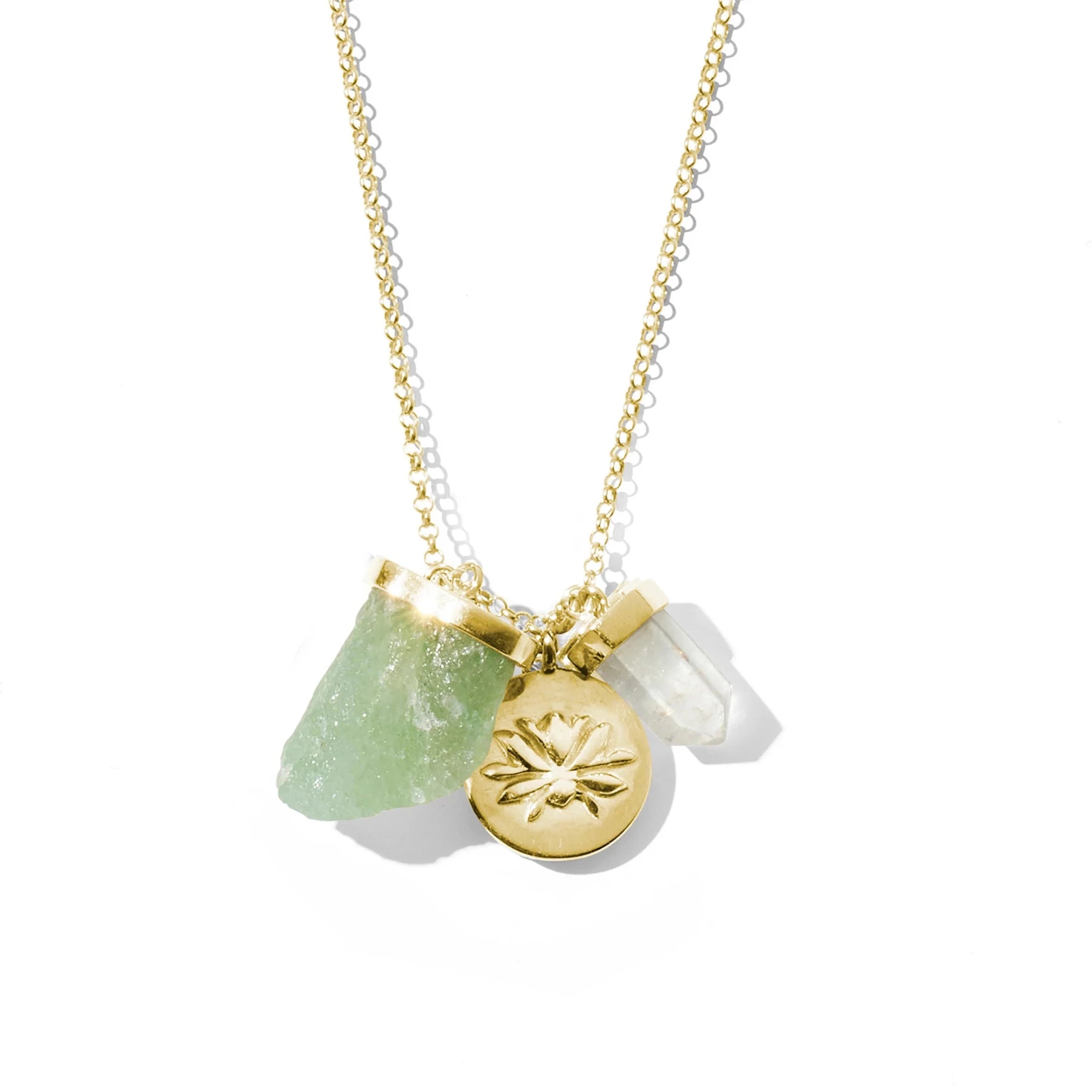 Krystle Knight Jewellery The Lucky Necklace - Green Aventurine, Clear Quartz + Lotus (Gold) ✨