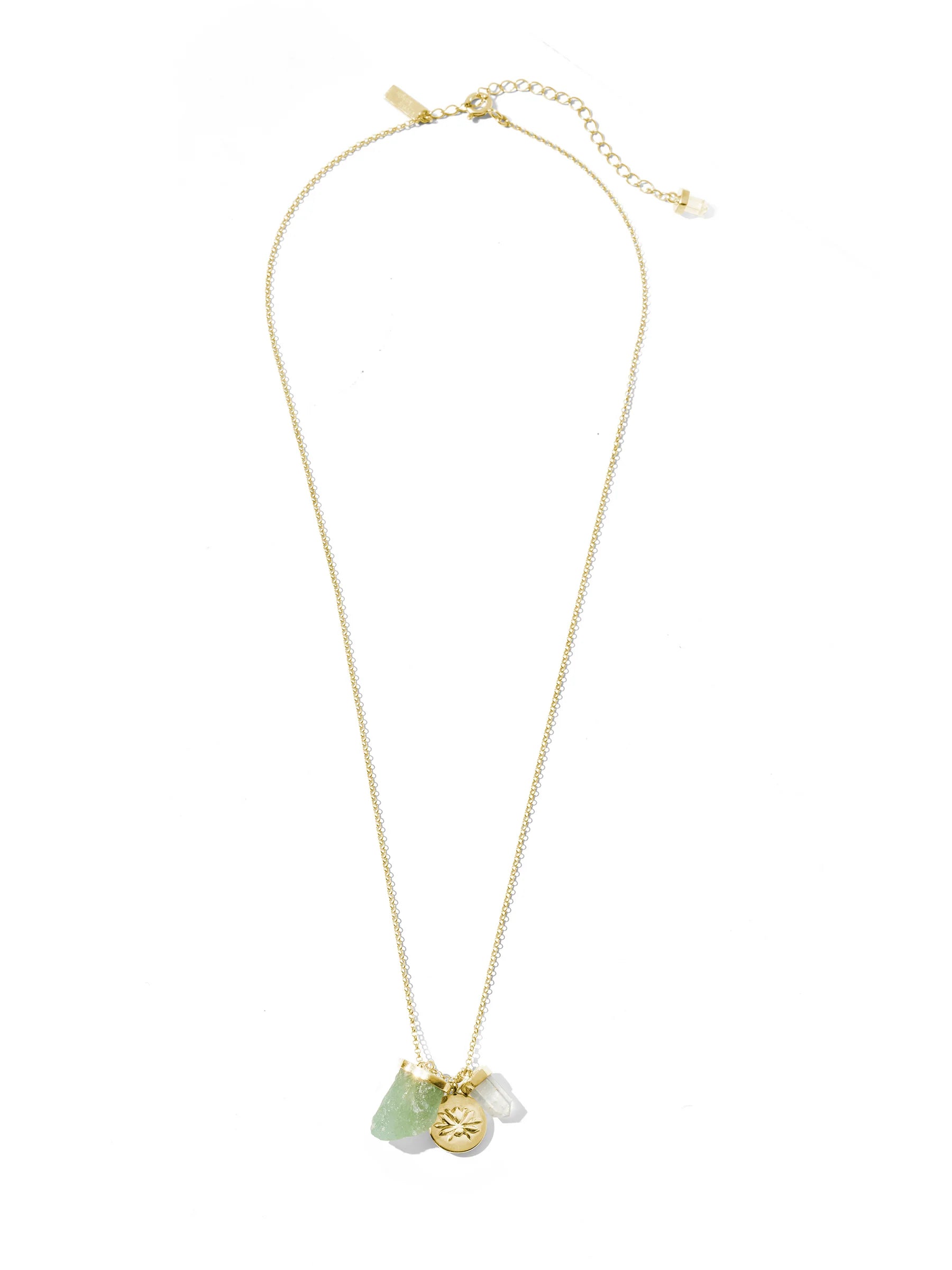 Krystle Knight Jewellery The Lucky Necklace - Green Aventurine, Clear Quartz + Lotus (Gold) ✨