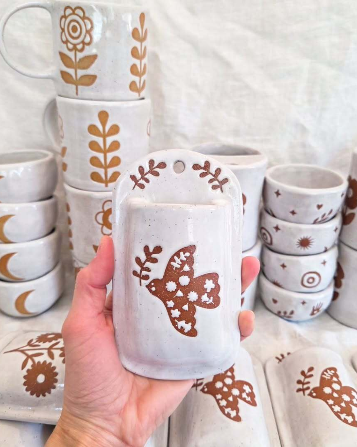 Handmade Ceramic Wall Vase - Folk Bird by Heiani Studio