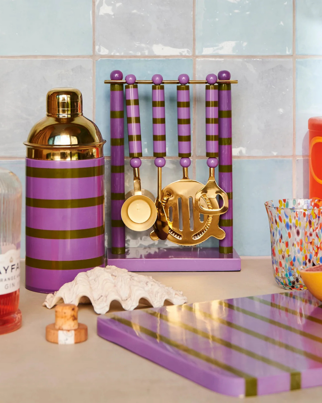 Kip&Co Gypsy Rose Stripe Resin Bar Tool Set