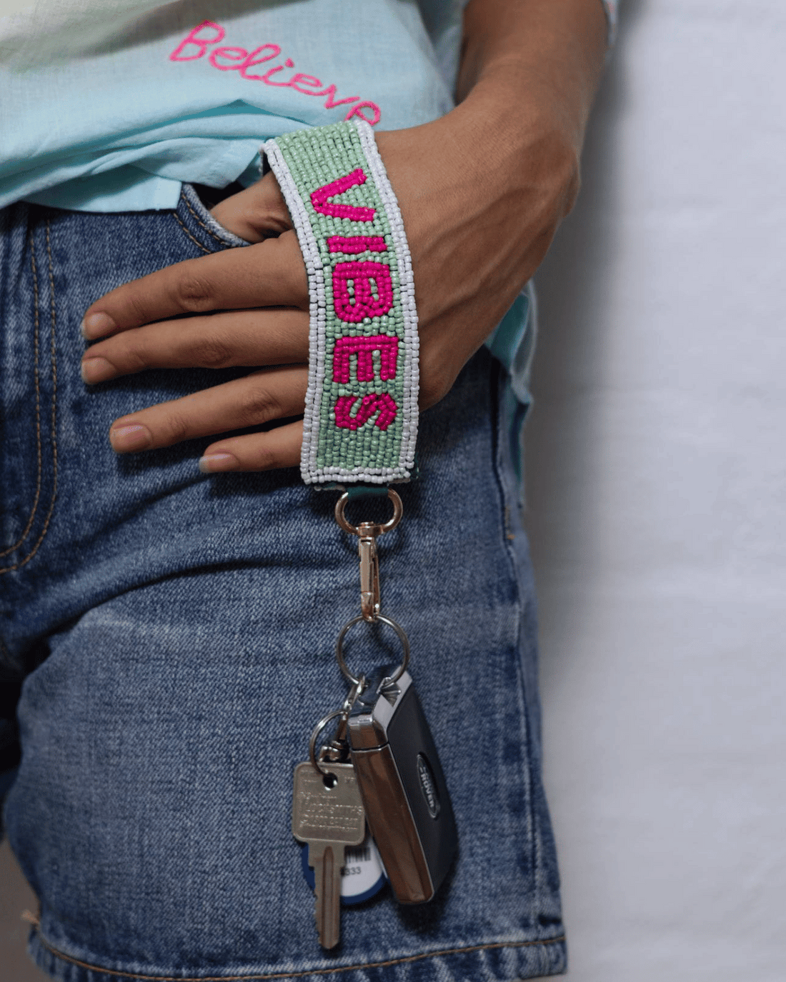 Easily spot and carry your keys with this bold, beaded loop.