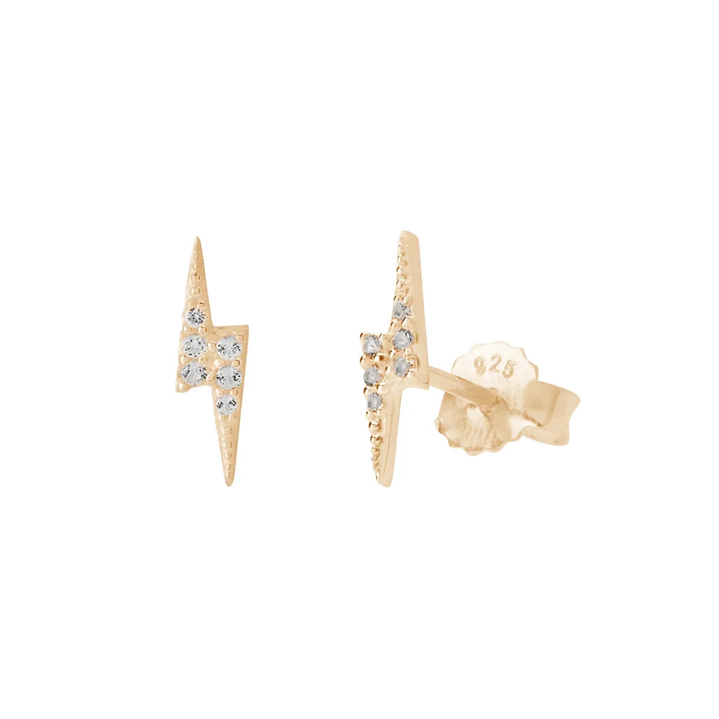 Lightning Bolt Studs - White Topaz Gold Earrings