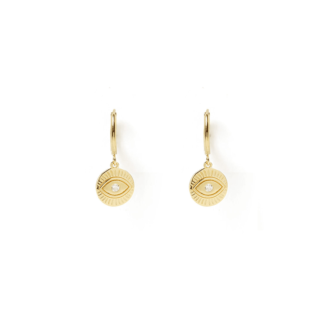 arms of eve protective eye gold hoop huggies earrings