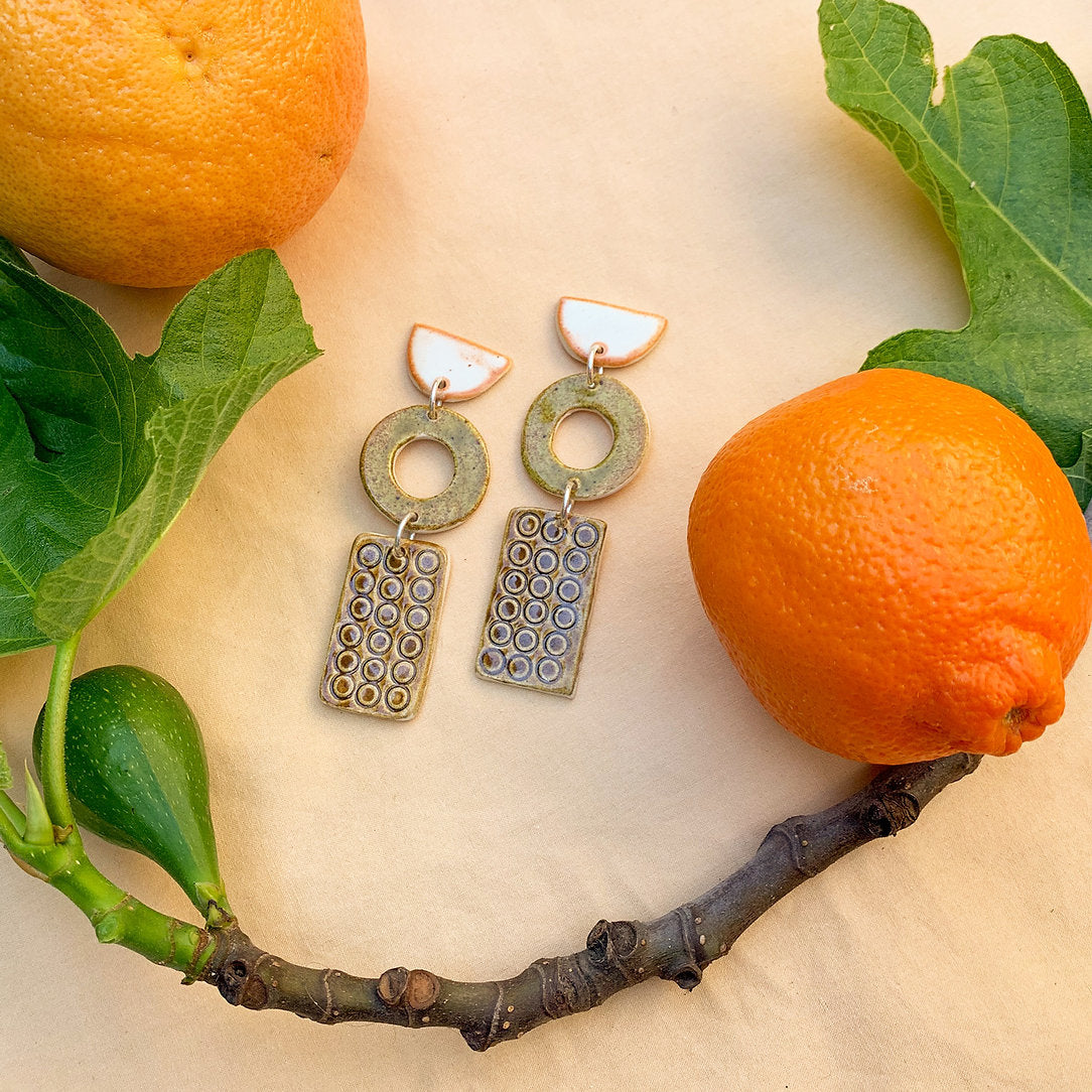 Artifact Handmade Ceramic Drop Earrings - Natural by Togetherness 