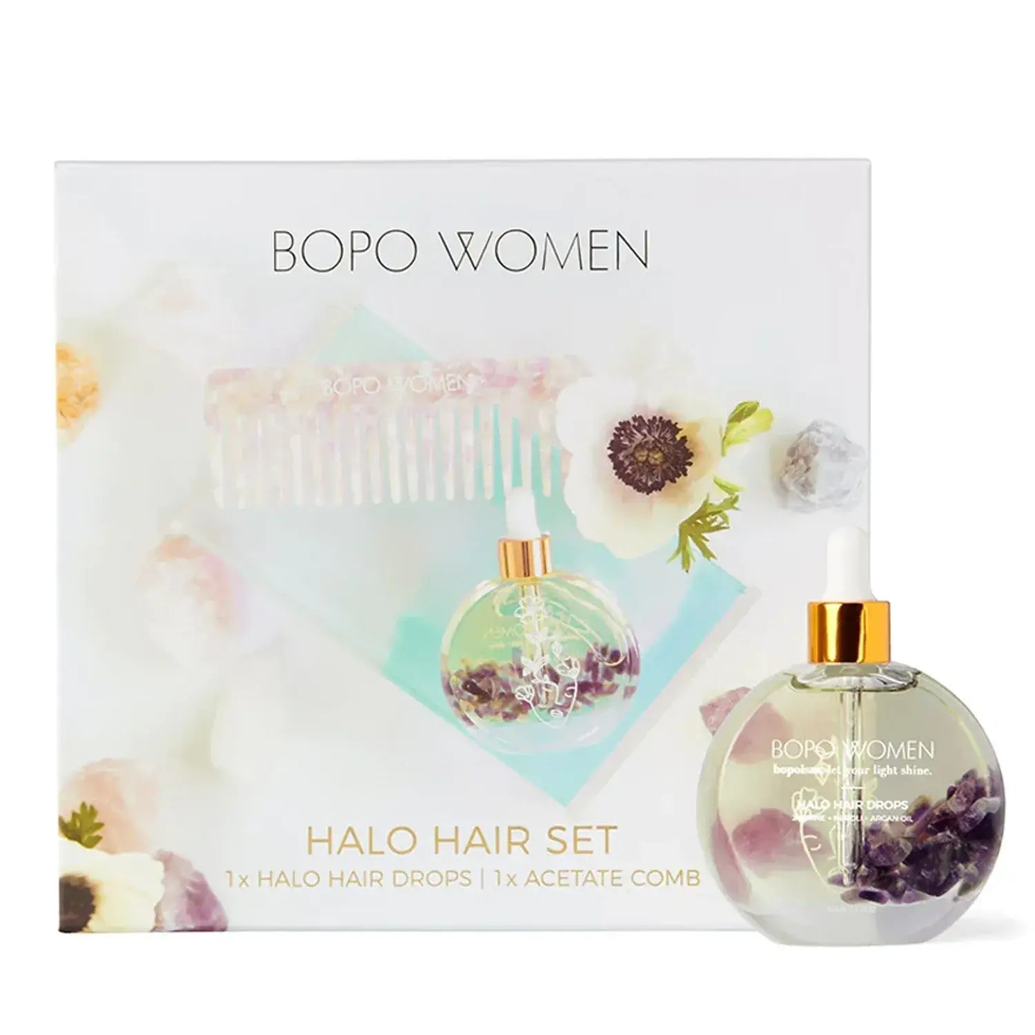 Halo Hair Drops Gift Set by Bopo Women (50ml) - Hair Treatment Oil &amp; Comb