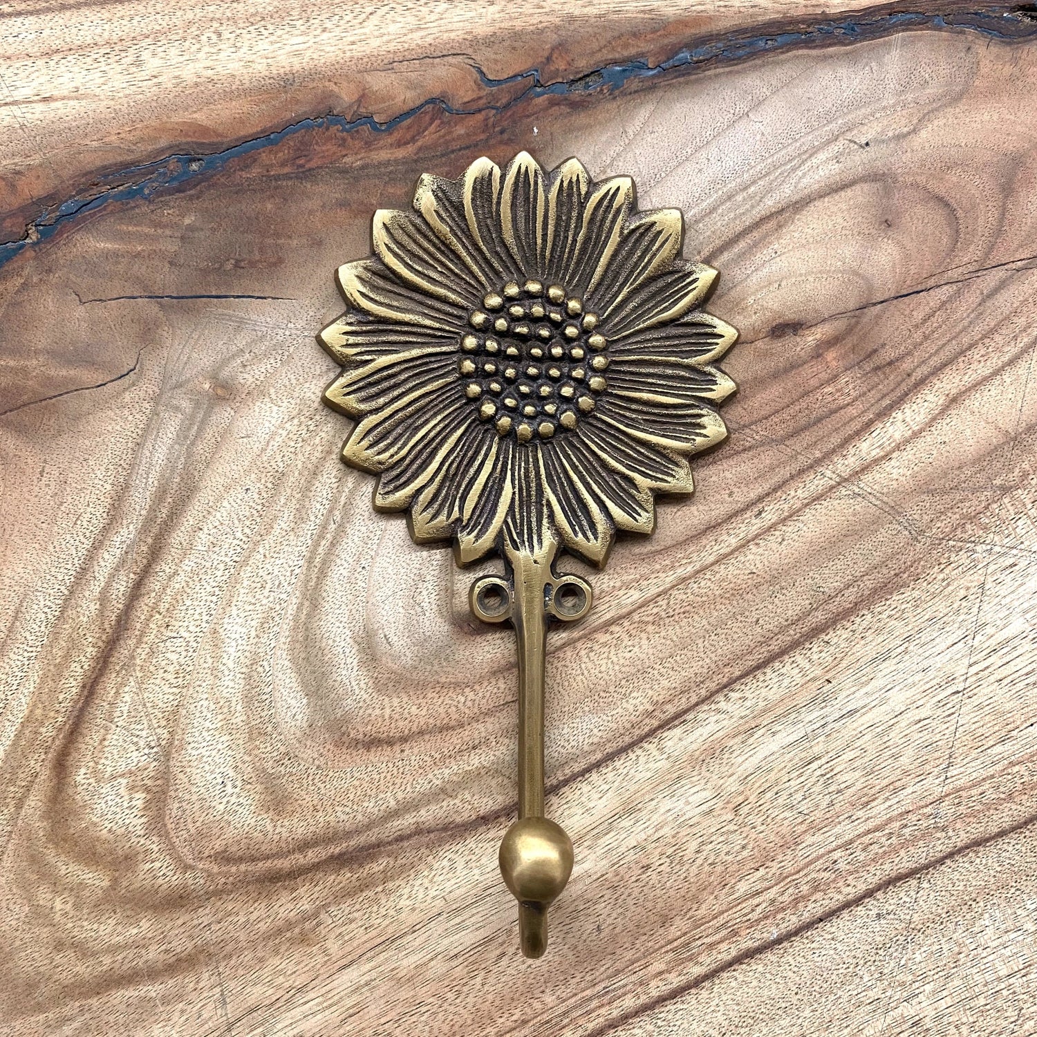 Brass Sunflower Hook - Antique Gold 