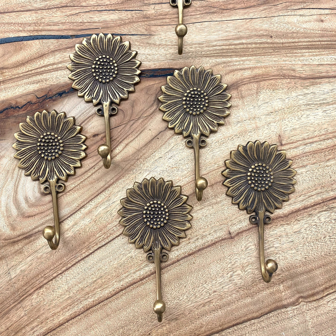 Brass Sunflower Hook - Antique Gold 