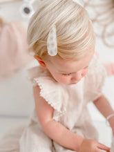 dainty dulcie pretty floral white and peach fabric hair clips in baby hair